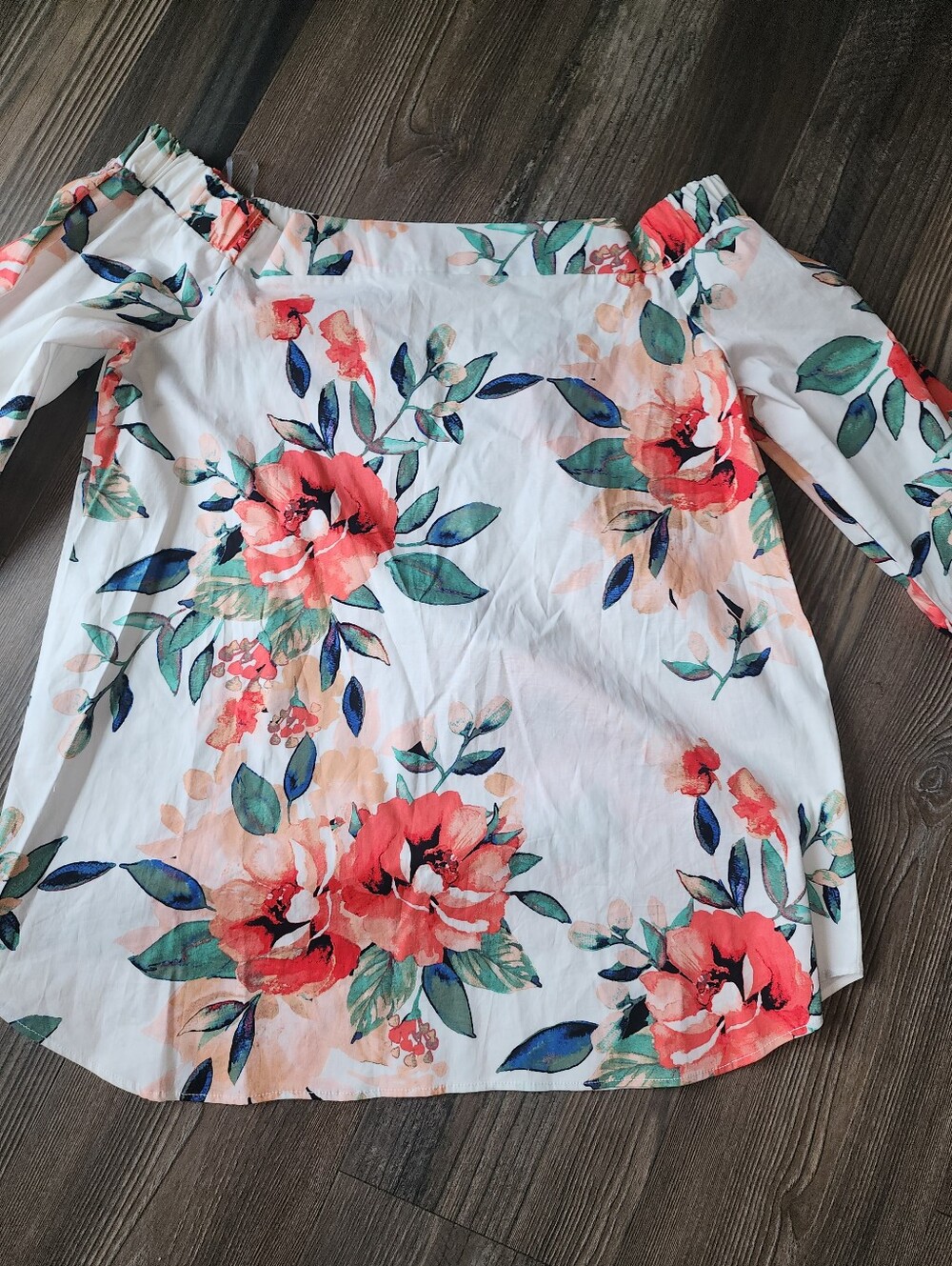 Adrienne Off Shoulder Flare Long Sleeve Shirt Large Floral Boho Festival Casual